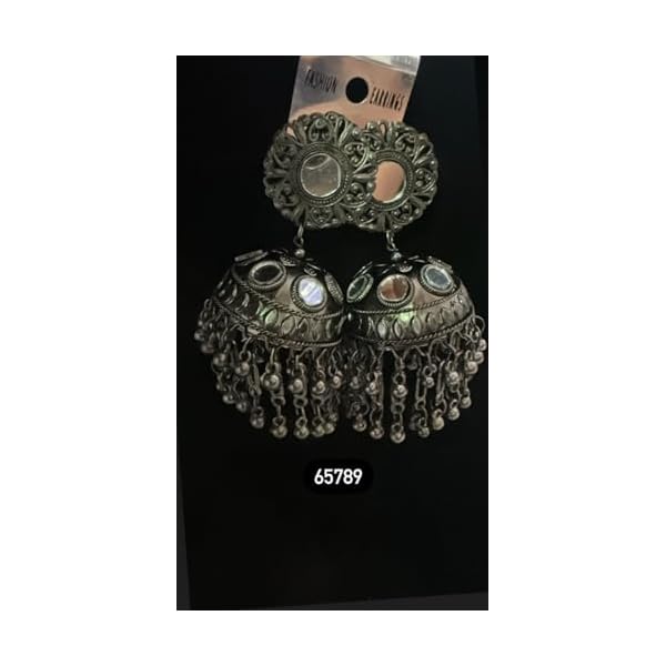 ZIKWOR Indian Dangle Earrings, Hand Painted Glass Beads, Silver Plated Brass - Image 3