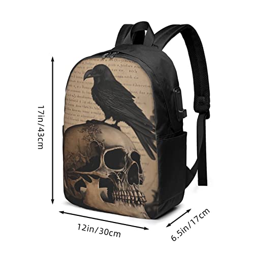 Edgar Allan Poe The Raven Skull Laptop Backpack, Travel Backpack with USB Charging Port, Computer Bag for Men Women2