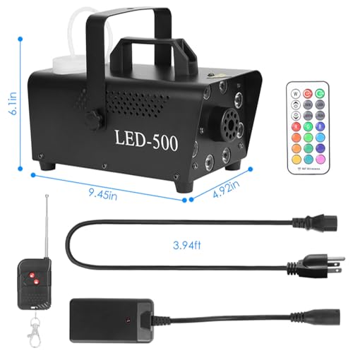 Máquina de humo 500W con luces LED multicolor y control remoto miniatura 6