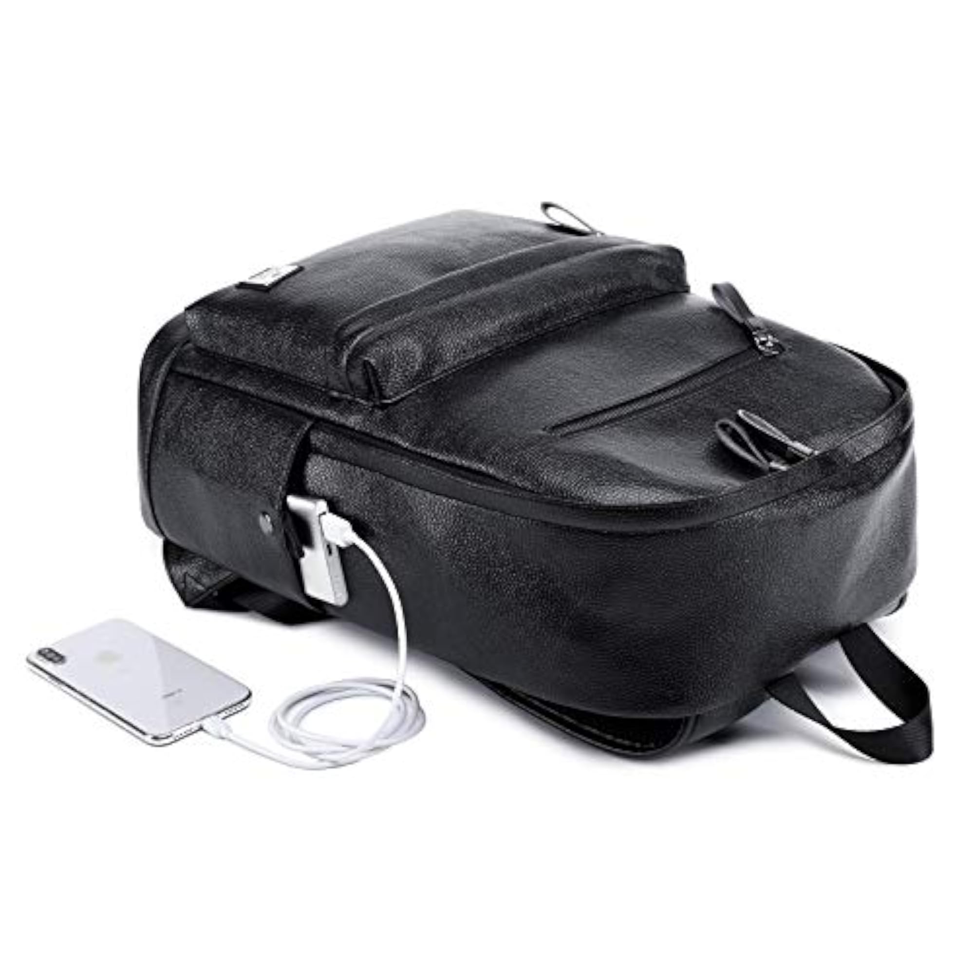 Black Leather Laptop Backpack for Men Women