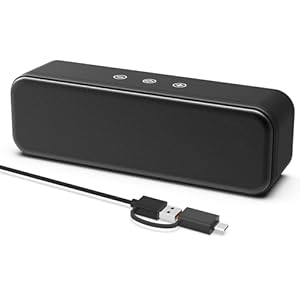 Computer Speakers for Desktop PC Laptop, Wired, USB Plug-in, External Speakers for Monitor, Small Computer Sound bar for PC, Loud Speaker with Deep Bass, Touch Control, Built-in USB-C to USB Adapter