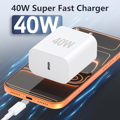 Image of iPhone 17 /Air Charger Fast Charging,[MFi Certified] 40W USB C Power Adapter Wall Charging Block Plug&USB C to C Cable Cord for iPhone 17e /17 Pro Max /16 /16 Plus /16 Pro Max /15 /iPad /AirPods