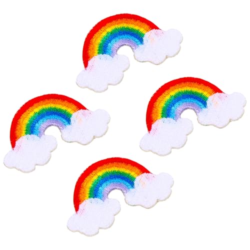 FESTFENDS Parches Bordados de Arcoíris 4 Piezas de Poliéster Autoadhesivos Portátiles para Ropa Infantil para Decoración y Manualidades DIY
