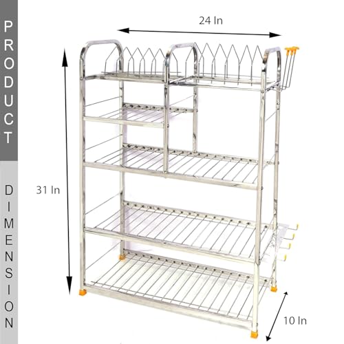 Image of Kitchen Dish Rack | Wall Mounted | Stainless Steel Stainless Steel Utensils Organiser Plate Cutlery Stand Space Saving Dish Drying Bartan Rack Storage Shelf Shelves, Free Standing, Tiered Shelf