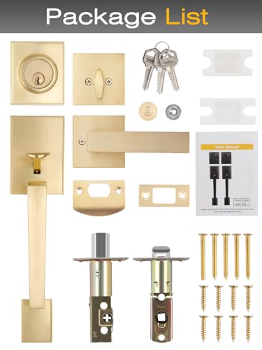Entry Door Locksets with Deadbolt, Gold Front Entry Door Handle, Exterior Door Handle with Single Deadbolt, Satin Brass Finish, Reversible Door Lever, Square Door Handles for Left/Right Sided Doors - Image 8