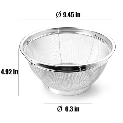 Fine Mesh Strainer for Kitchen, 4 Quart Stainless Steel Colander Bowl for Pasta, Rice, Fruit, Metal Net Baskets with Resting Base - Strain, Drain, Rinse