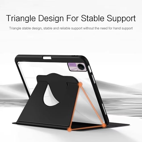 Image of TGK Rotating Case for Redmi Pad SE 11 inch with Pencil Holder 360 Degree Rotation Protective Trifold Stand Cover Clear Back (Black)