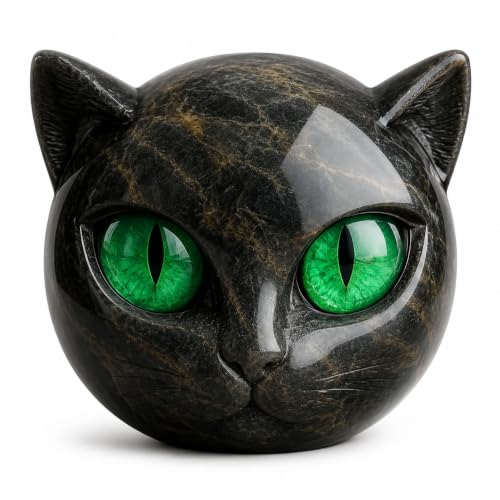 Image of shirylzee Luxury Black Cat Stone Sculpture, Cat Head Sculpture Home Decor for Cat Lovers Gift, Cats Figurines with Marble Texture and Eyes Cat Statue Home Desk Decor for Cat Lovers and Collectors