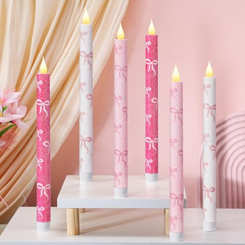 Image of Honoson 6 Pcs Pink Bow Flameless Candles 10.6 inch for Wedding Bridal Shower