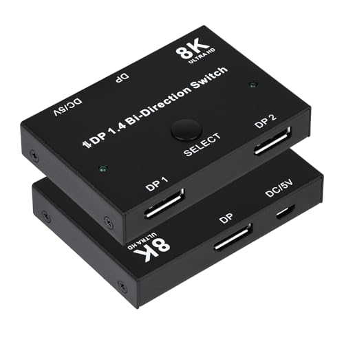 8K DisplayPort Switch Splitter DP 1.4 Bidirectional Switcher Support 8K@30Hz 4K@120Hz 2 in 1 Out or 1 in 2 Out Compatible with PC/HDTV/Projector/Monitor etc