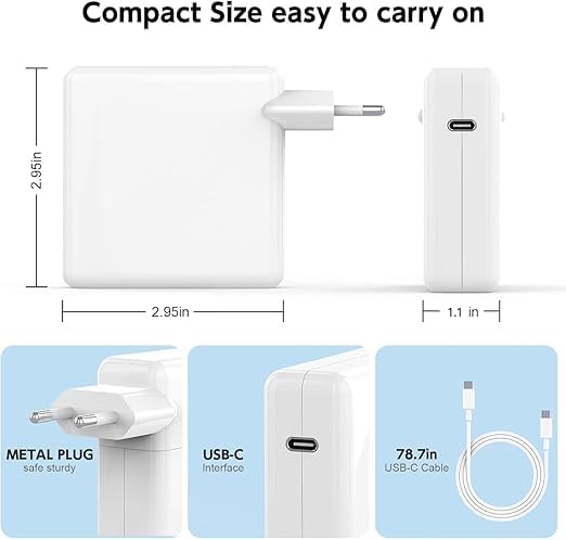 Image of 61W Adapter Charger Replacement for MacBook Pro 13 Inch /12 Inch /14 Inch, Compatible with MacBook Air /iPad Pro /Type C Laptop,Included USB-C to USB-C Charger Cable(6.6ft /2m)