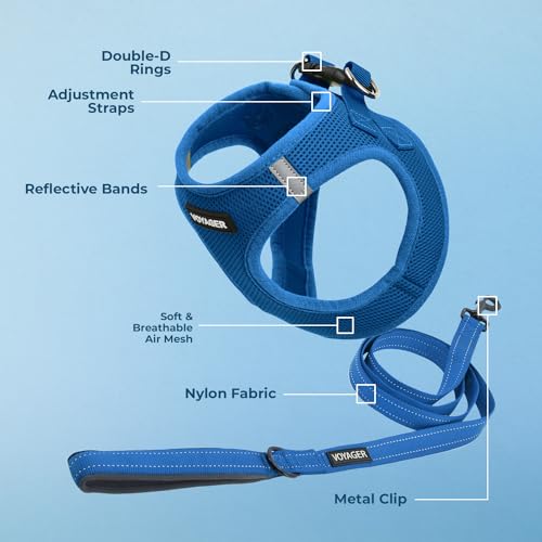 Image of Voyager Step-in Air All Weather Mesh Harness and Reflective Dog 5 ft Leash Combo with Neoprene Handle, for Small, Medium and Large Breed Puppies by Best Pet Supplies - Royal Blue (Matching Trim), XS