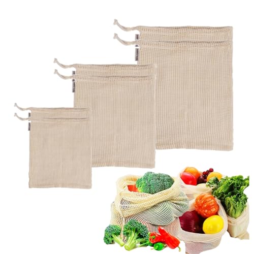 Reusable Cotton Mesh Produce Bags for Fruits & Vegetables –