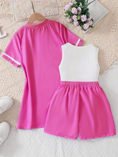 Image of Hilinker Girls 3 Piece Outfits Graphic Tank and Short Sleeve Cardigan with Shorts Set