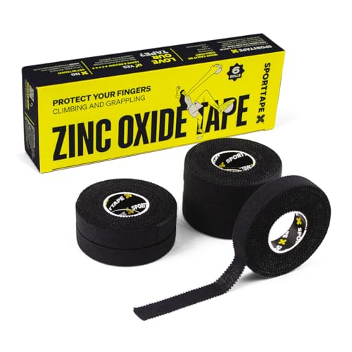 SPORTTAPE 6 Rollen Klettertape 1,25 cm x 10 m - schwarz - Fingertape und Sport tape für Klettern Bouldern, Jiu-Jitsu, BJJ | Physio tape für Handball, Volleyball zubehör, Torwart Football Fingerband