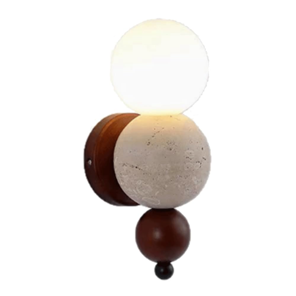 SHUANGZ Home Decor Wall Sconce Natural Yellow Travertine Wall Light Modern Style Decoration Stone Wall Lamps E27,Walnut Base Wall-Mounted Lamp for Hallway Bedroom Living Room Bathroom Corridor