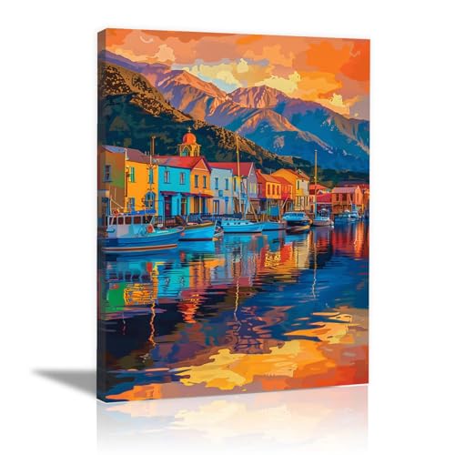Impression sur toile intissée port au coucher du soleil 60x80