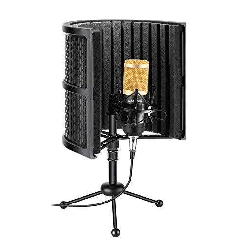 Neewer Tabletop Compact Microphone Isolation Shield with Absorbing Foam, Conderser Microphone, Shock Mount, Tripod Stand, Audio Cable for Studio Sound Recording Podcasts Singing Broadcasting etc