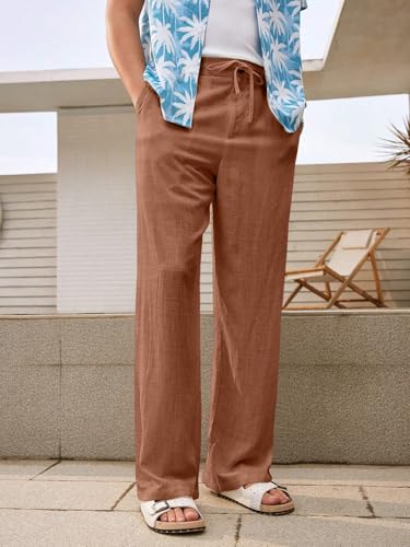 Image of GRECIILOOKS Men's Linen Trousers | Loose Fit Linen-Cotton Casual Pants for Men | Relaxed Office Wear Formal Trousers for Men | Stylish Beige & Pants