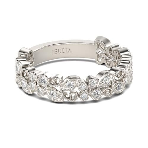 Bague de fiançailles en argent 925 motif feuille et milgrain pour femme