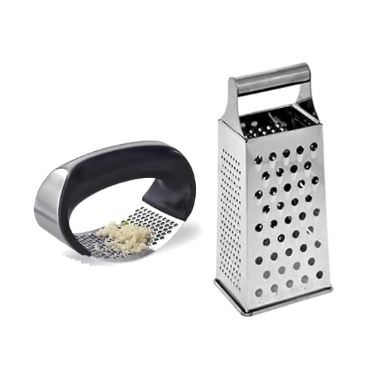 KIT 2 pç INOX Amassador Triturador de Alho e Ralador de Alimentos com 4 cortes MARAMASHOP