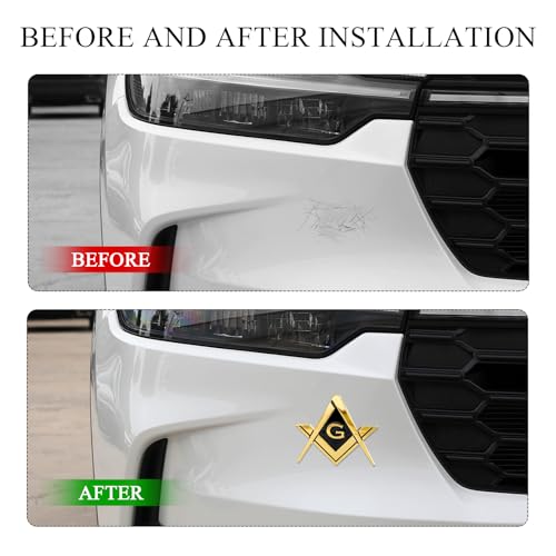 Image of DXNQ 2 PCS Masonic Car Emblem, 2.6 inch Chrome Plated Masonic Emblem Auto Stickers for Freemasons, Metal Mason Square and Compasses Car Decals for Most Vehicles, Car Accessories (Golden&Black)