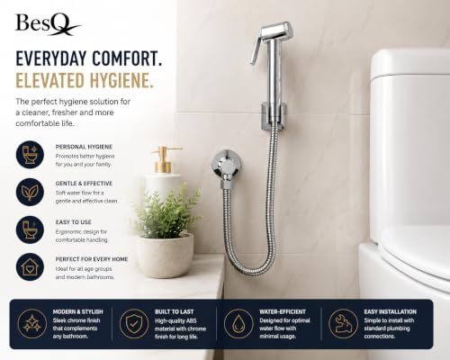Image of Luxury Chrome Finish ABS Handheld Bidet | Sprayer with Ergonomic Trigger Handle, High Pressure Water Spray Nozzle | Usefull for Personal Hygiene, Bathroom, Toilet Cleaning