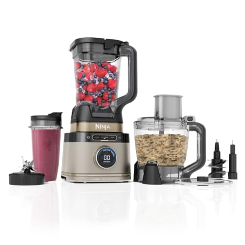 Ninja Detect Power Pro Batidora y Procesador de alimentos 3 en 1 (1200W), 3 vasos de 700ml y cuchilla para masa, ideal para mezclar, picar y batir, piedra dorada, TB401EUSTGD