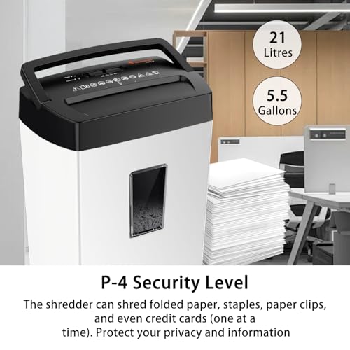 Image of Bonsaii Heavy-Duty Shredder, Up to 12 Sheets, P-4 high Security, Credit Cards, Mail, & Staples, 5.5-Gallon bin with a Transparent Window, Suitable for Heavy-Duty use in Home Offices, White & Black