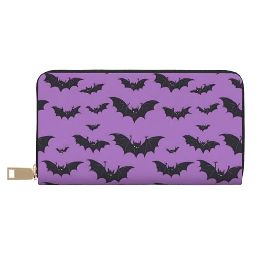 Cool Black Bats Print Wallet Women Men, Long PU Leather Wallets for Women, Cute Womens Travel Wallet Purse Pouch with Zipper Pocket