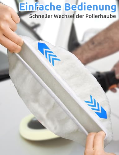 WanderGo 4er Set Lammwoll Polierhauben 9–10 Zoll (225–250 mm) für Einhell CE-CB 18/254 Li, CC-PO 90, Poliermaschinen, Akku Autopolierer, Polierpads für Auto Pflege