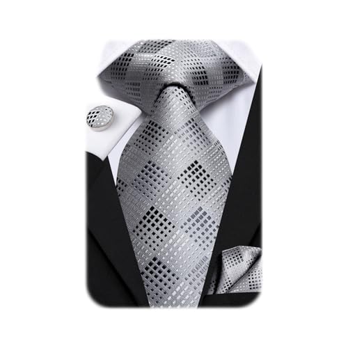 Image of Dubulle Silk Ties Set for Men Formal Paisley Striped Necktie Pocket Square Cufflinks 3PCS Sets Wedding Business Party