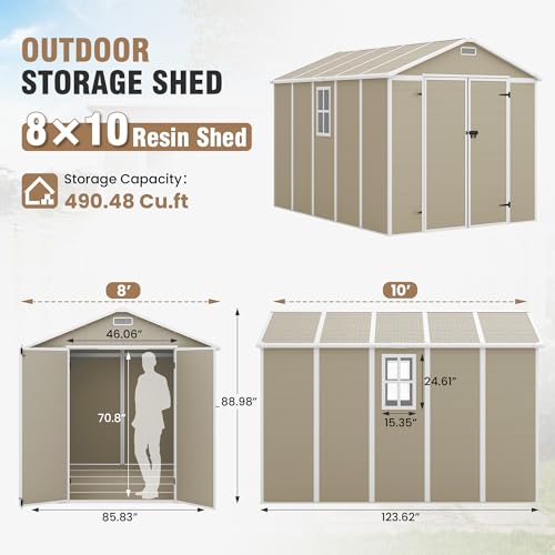 Outdoorstorageshed8x10ftresinshedwithfloorandlockabledoorwindowventstoolshedsoutdoorstorageforbikegardenaccessoriestoolswaterprooflightbrown Urban Country Home Decor Outdoor storage shed 8×10 ft resin shed with floor and lockable door window vents tool sheds outdoor storage for bike garden accessories tools waterproof light brown urban country home decor