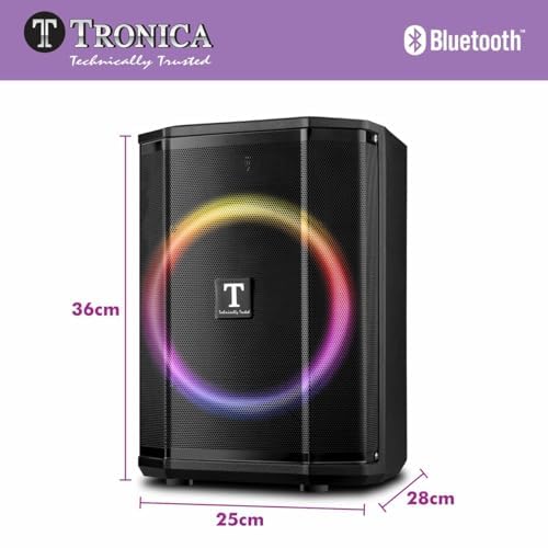 Image of TRONICA 8 inch Thunder Vibra 80W TWS Party Speaker | Professional Circuit & Innovation Better Sound | 2 Wireless Karaoke Mics, Recording, Remote, 6Hr Playback, Supports Bluetooth /USB /FM /AUX for PC /TV