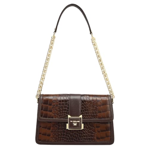 Image of Da Milano Genuine Leather Brown Shoulder Bag (Small)