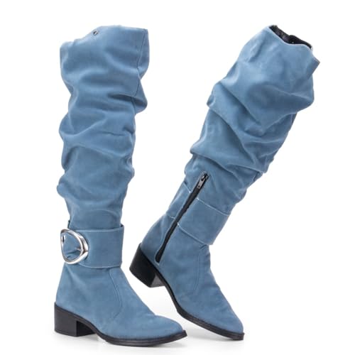 Qual a Melhor Bota Feminina de 2025? Melhores Ranking 10 Bota Montaria Em Camurça Cano Longo Enrugado 220-GG (Azul, 36)