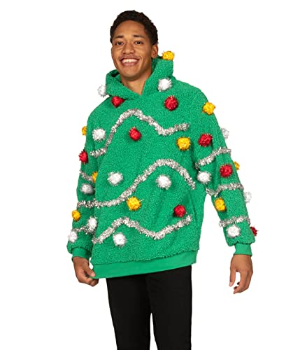 Tipsy Elves Fluffy Christmas Tree Hoodie with Tinsel and Baubles - Image 3