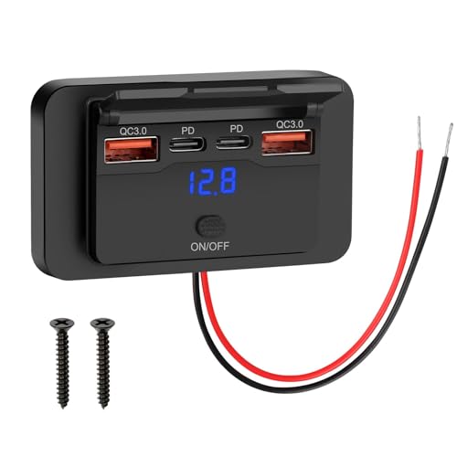Linkstyle   Cargador de coche USB A y C con pantalla de voltaje para 12/24 V autos marinos