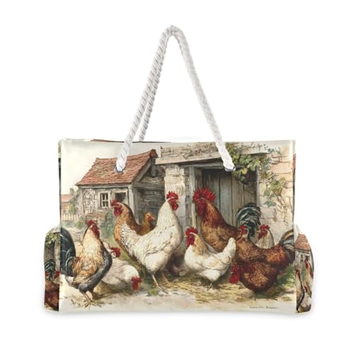 susiyo Vintage Chickens Rooster Beach Bags for Women Large Travel Tote Bag Waterproof Sandproof Lightweight Swim Pool Bag for Family Outdoor2