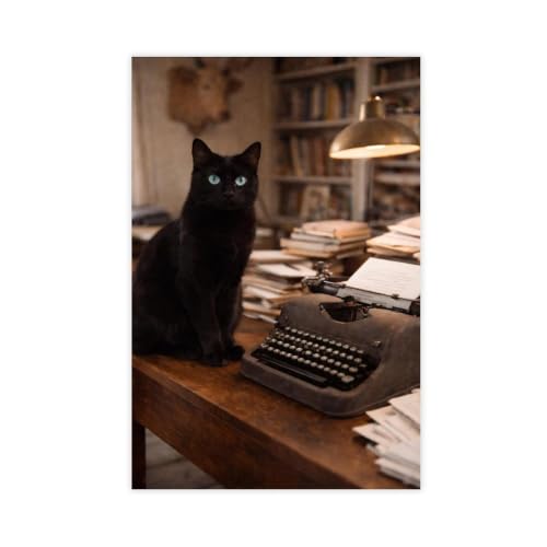 Toile chat noir et machine à écrire pour une ambiance poétique