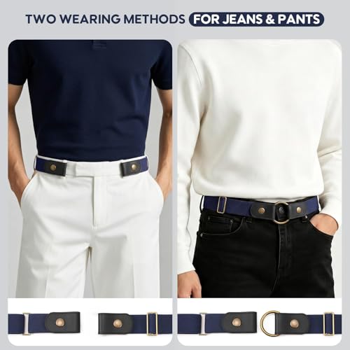 Image of WHIPPY No Buckle Stretch No Show Belt for Men 1.38 inches Wide, Buckless Invisible Elastic Belt for Jeans Pants