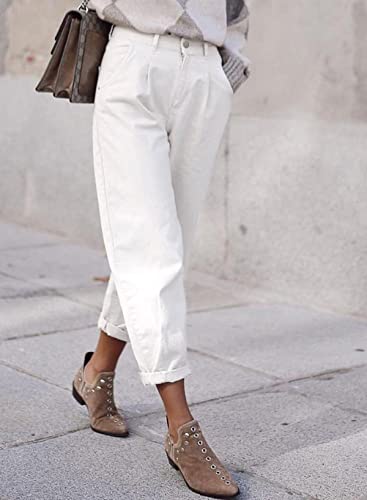 Evaless Cargo Jeans For Women Casual Baggy High Rise Straight Leg Boyfriend Pants Y2K Trousers Streetwear Pant With Pockets White 14 #TOP4