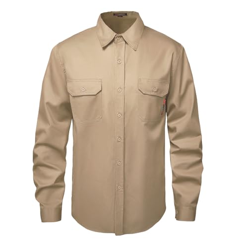 SKSAFETY 7oz FR Long Sleeve Cotton Work Shirt Men Khaki M
