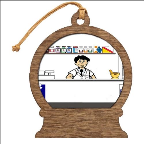 PrintedPerfection.com Personalized Pharmacist - Male Wooden Snow Globe Shaped Christmas Ornament
