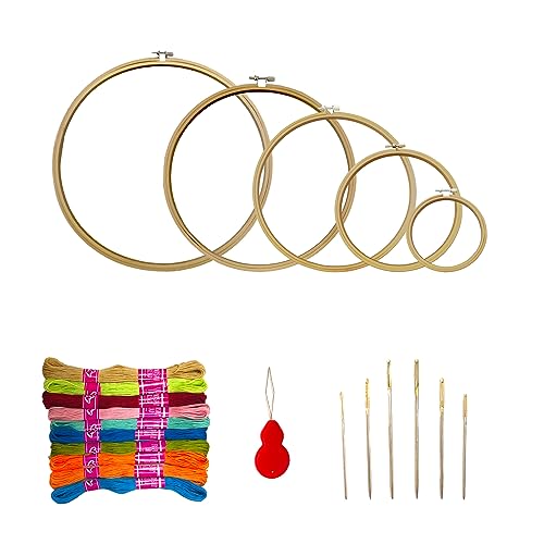 Bastidores para Bordar de Madera, (15, 22, 30, 35, 40cm), Marcos de Punto de Cruz, Marco de Bordado, Herramientas de Bordado, Manualidades, Costura a Mano, Con Accesorios (Kit 8)