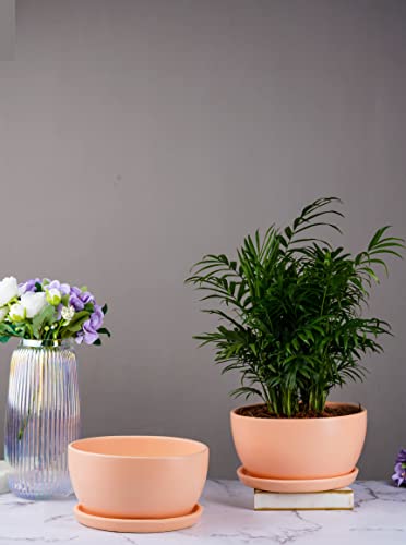 Image of Nurturing Green Modern Minimalistic 7.25 Inch Wide Pastel 'Millennial' Ceramic Pot (Blush Pink) for Home, Indoor Decor & Gifting (Without Plants and Comes with Bottom Plate)