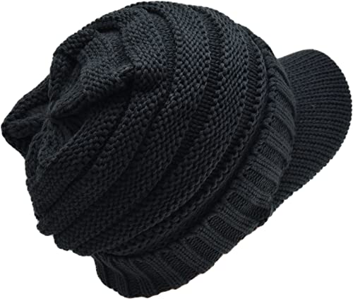 Image of C.C Trendy Warm Oversized Chunky Soft Oversized Ribbed Slouchy Knit Hat with Visor Brim