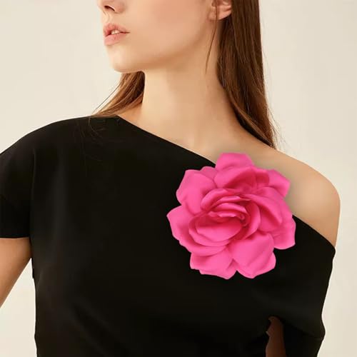 Image of Flower Brooch Pins for Women 5.5in Lapel Pins Large Rose Floral Brooches Dainty Satin Fabric Brooches Rose Flower Hair Clips Wedding Party Dance Clothes Accessories Jewelry