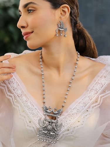 Image of Rubans Oxidised Necklace Set Indian Tribal Style Ethnic Jewellery Gift for Women & Girls