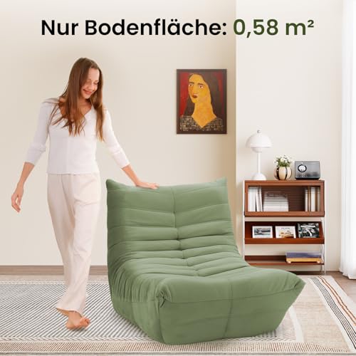 Meskanu Loungesessel für kleine Räume, Bodensofa Lazy Sofa mit Memory Schaum, Cloud Couch aus Wildlederimitat, Kleines Sofa für Schlafzimmer und Wohnzimmer, Grün